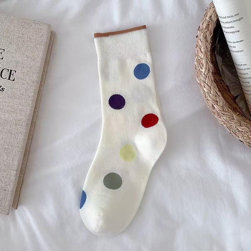 Colorful Polka Dot Color-blocked Socks for Women, Breathable and Comfortable Cotton Socks, Simple and Cute, Versatile, School Style, Pile Pile Socks
