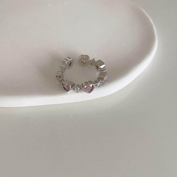 S925 Sterling Silver Pink Zircon Open Ring for Women – High-End, Light Luxury, Stackable Versatile Design for Index Finger.
