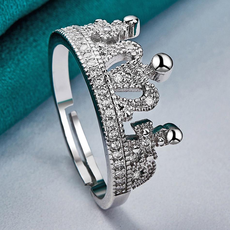 

Кольцо с короной королевы из стерлингового серебра 925 пробы для женщин, модные очаровательные ювелирные изделия Resizable