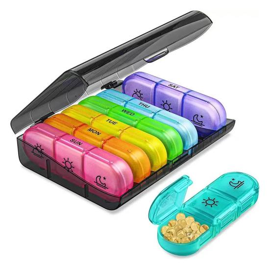 

Weekly Pill Organizer with 21 Grids Easy Open Organizer Flip Cover Leak Proof Travel Safe Pill Box for Health Supplements A