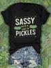 Playful Pickled Cucumber Print T-Shirt | Short Sleeve Crew Neck Casual Top for Women, Spring & Summer, Regular Length