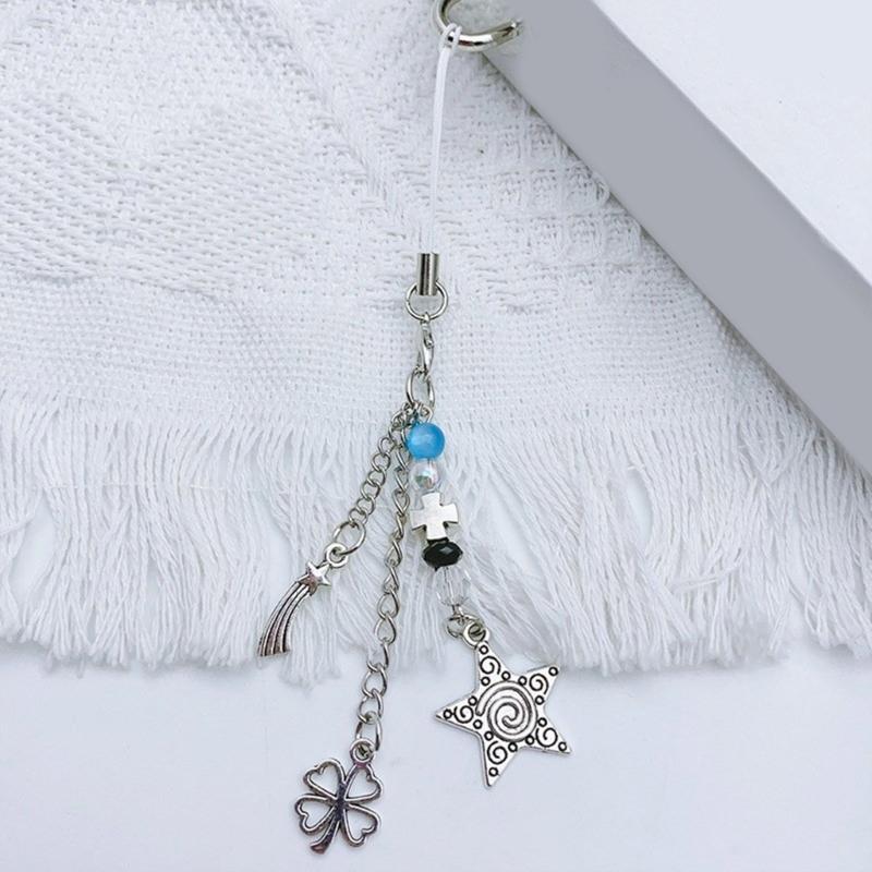 Handmade Beaded Phone Lanyard Star Shape Pendant Strap Detachable Phone Chains Keyring Portable Accessory for Women