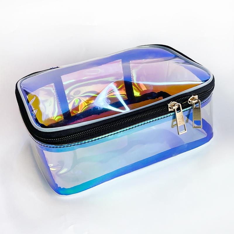Hot Fashion Holographic Laser Logo Pattern EcoFriendly PVCMaterial Zipper Closure Waterproof Cosmetic Case Storage Makeup