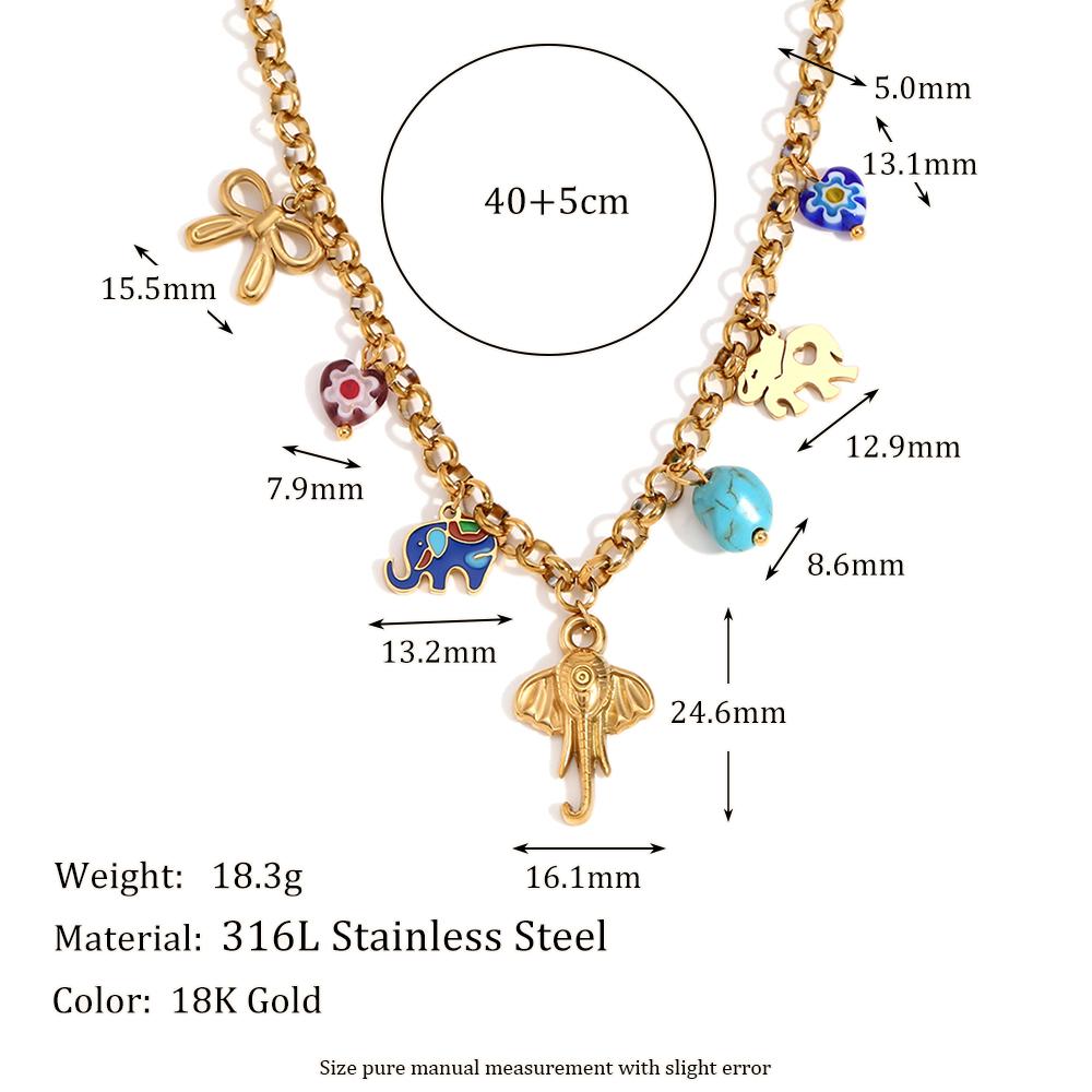 

MamacitaSlay Unique Skate Elephant Heart Bow Charms 5mm Handmade Chain gold plated necklace Stainless steel jewelry woman 40cm золотой