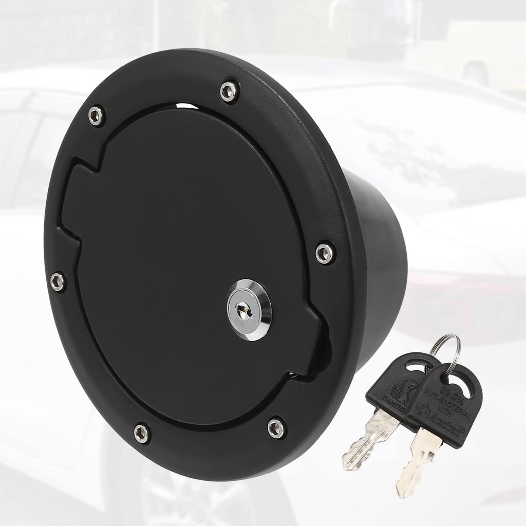 ACROPIX Fuel Tank Fuel Filler Lock Door Gas Tank Cap Cover Fits Jeep Wrangler JK with Key Black 1 Piece