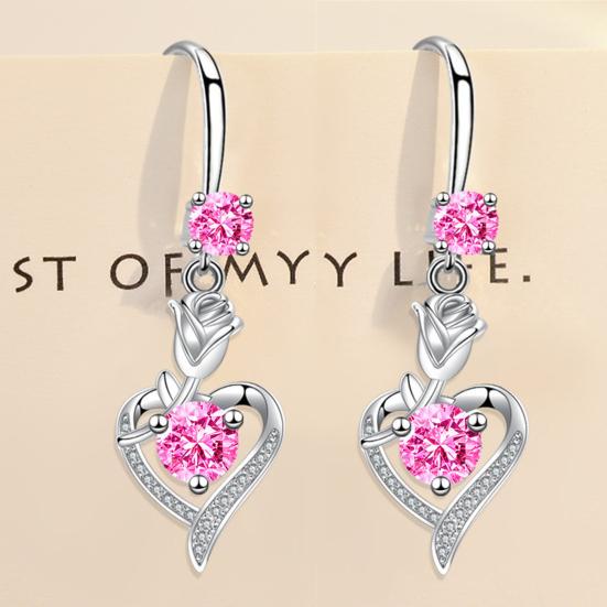 Yousheng 1 Pair Hoop Earrings Shining Cubic Zirconia Geometric High-end Pendant Dress Up Hypoallergenic Rose Flower Heart Dangle Earrings Fashion