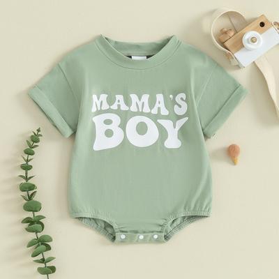 Säugling Baby Junge Sommer Jumpsuit Buchstabenaufdruck Rundhals Kurzarm Strampler Kleinkind T-Shirt Kleidung