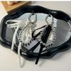 Korean-Style Bow Car Keychain with High-End Silver Bead Ribbon Pendant