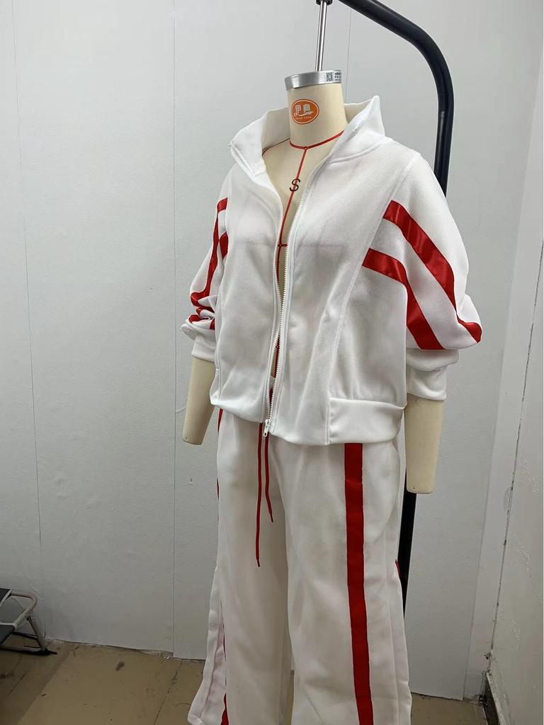 2025 Women's Striped Zipper Jacket & Casual Sportswear Set - Spring/Summer Collection