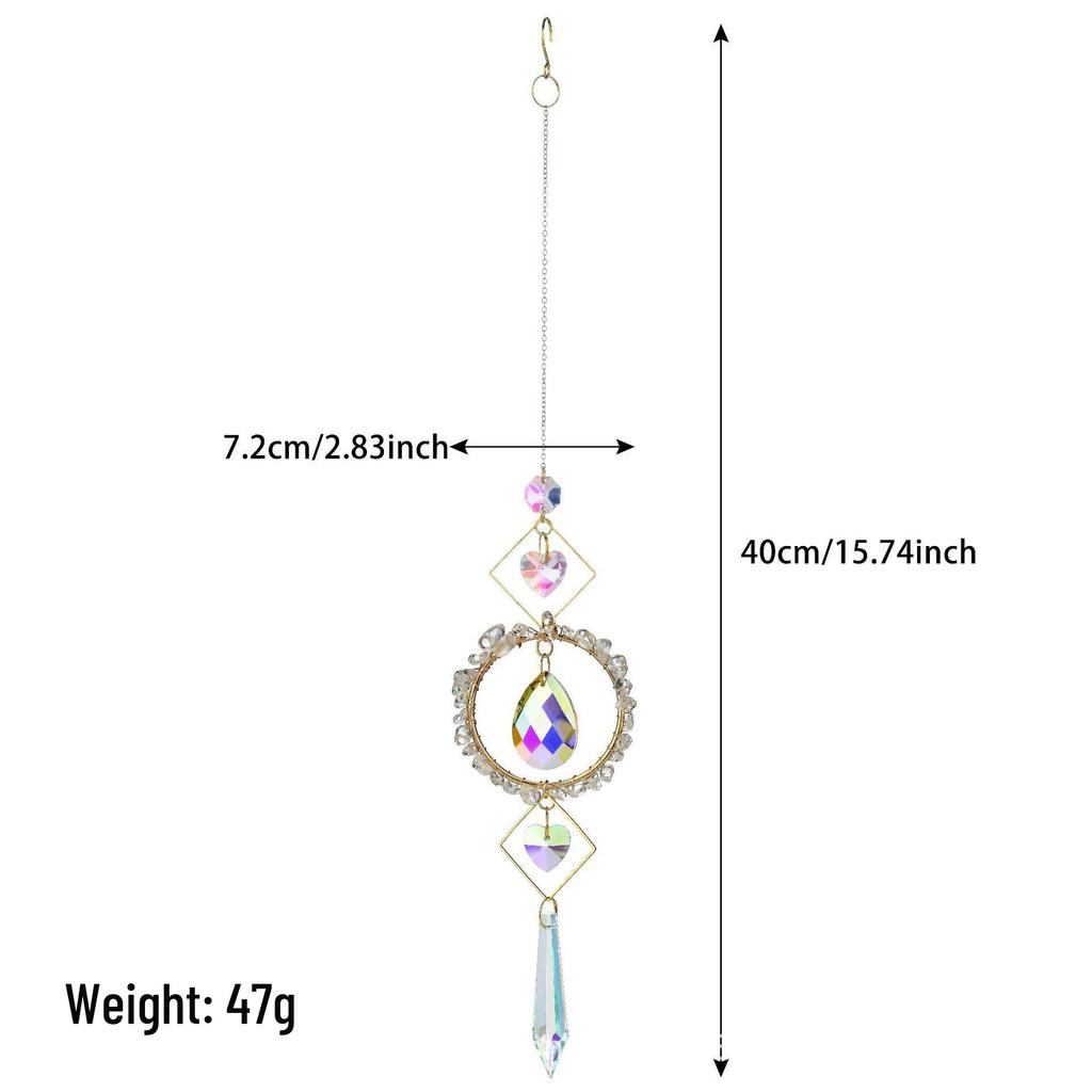 Crystal Sun Catcher Pendant with Wind Chime and Natural Stone