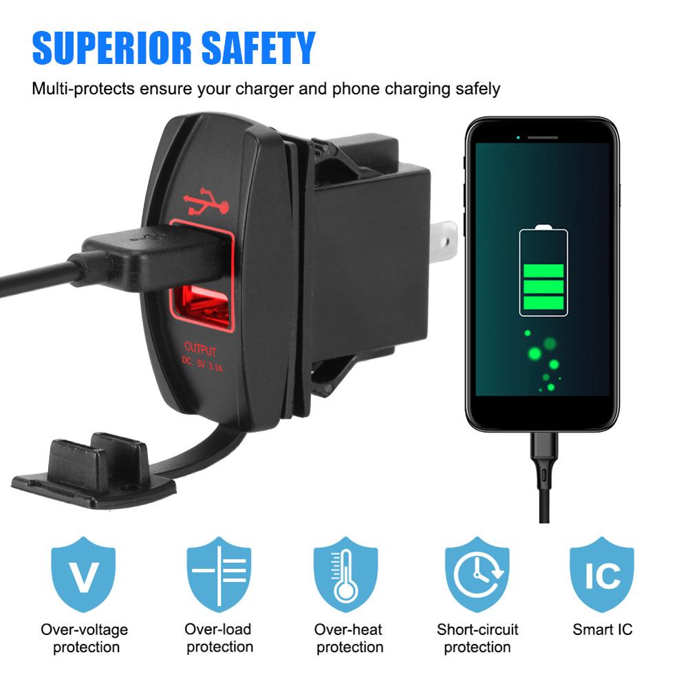 5V 3.1A LED Auto Adapter Car Charger Dual USB Ports Waterproof Universal for Car RV Camper Caravans Dustproof Phone Charger