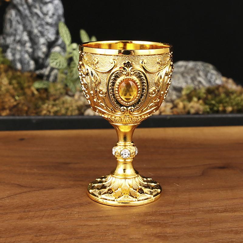 

1Pc Vintage Embossed Metal Chalice Goblet Wine Champagne Liqueur Cup for Home Decor Bars Restaurants