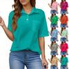 Women's Fashion Casual Button Pocket Shirt Short Sleeve Solid Color Lapel Top