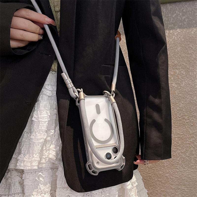Crossbody Necklace Strap Lanyard Clear Magnetic Case For iPhone 17 16 14 15 12 13 Pro Max 16Plus 11 For Magsafe Shockproof Cover
