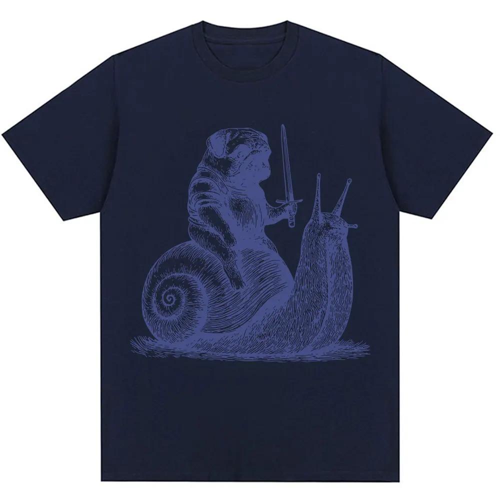 Funny Medieval Pug Knight Riding Snail Meme Graphic TShirt  Unisex 90s Vintage Trendy Oversized 100 Cotton Casual Tshirts