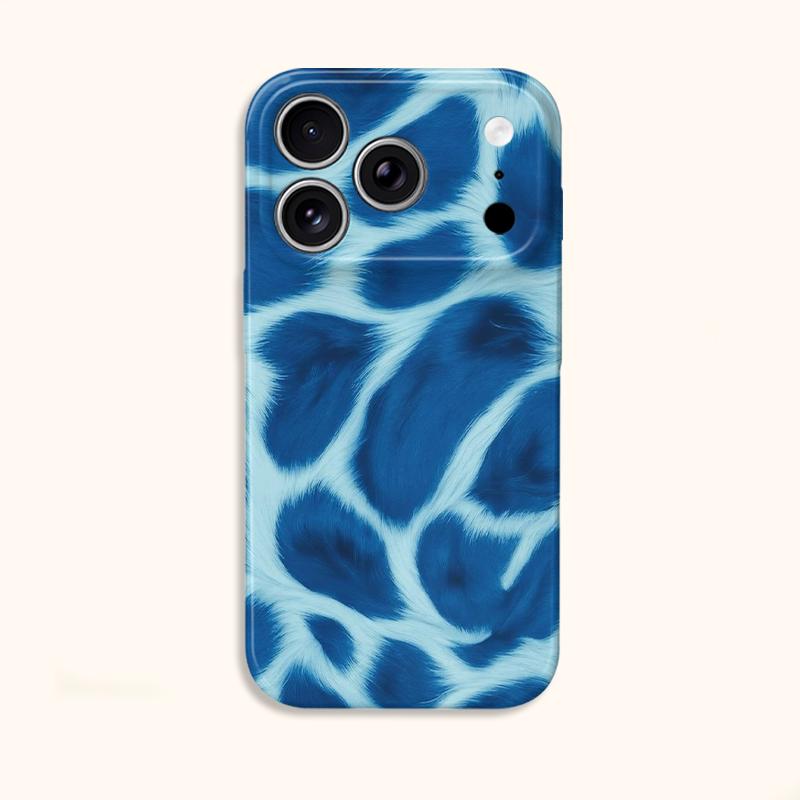 Textured Fuzzy Cyan Blue Animal Pattern Art Film Aesthetic Protective Shockproof Bumper Phone Case Cover For iPhone 14 15 16 Pro Max Plus