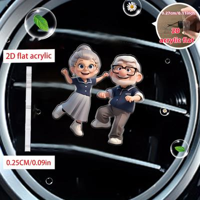 1 pz Profumatore per Auto Acrilico 2D Clip per Bocchetta - Design Nonni Carini Accessorio Interno Auto, Clip per Bocchetta Auto - Diffusore di Fragranze per Auto