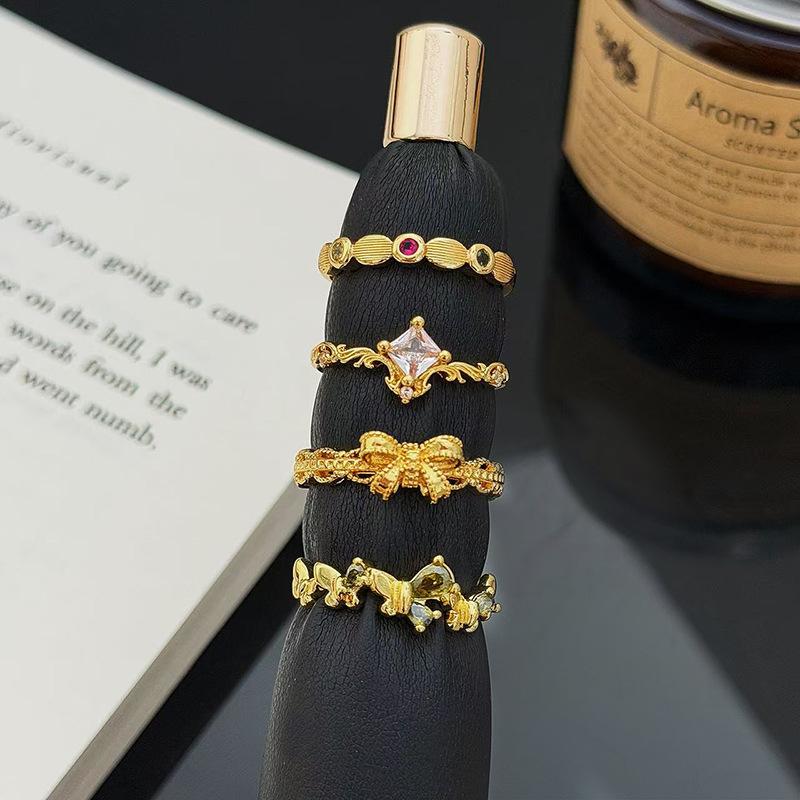 Medieval Vintage Fashion Retro Geometric Zircon Personality Opening Ring Female Cold Wind Niche Design Ring