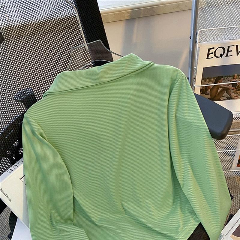 Jaro podzim Dámské triko s polo výstřihem Harajuku pevné slim triko s dlouhým rukávem nepravidelná krátká trička pro dámské crop topy Femme