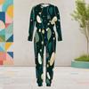Women Plus Size Round Neck Long Sleeve Black Printed Two Piece Set Cuffed Top And Pants With Pockets