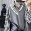 Men's Knitted V-Neck Sweater Vest - Korean Style, Spring/Autumn, Loose Fit