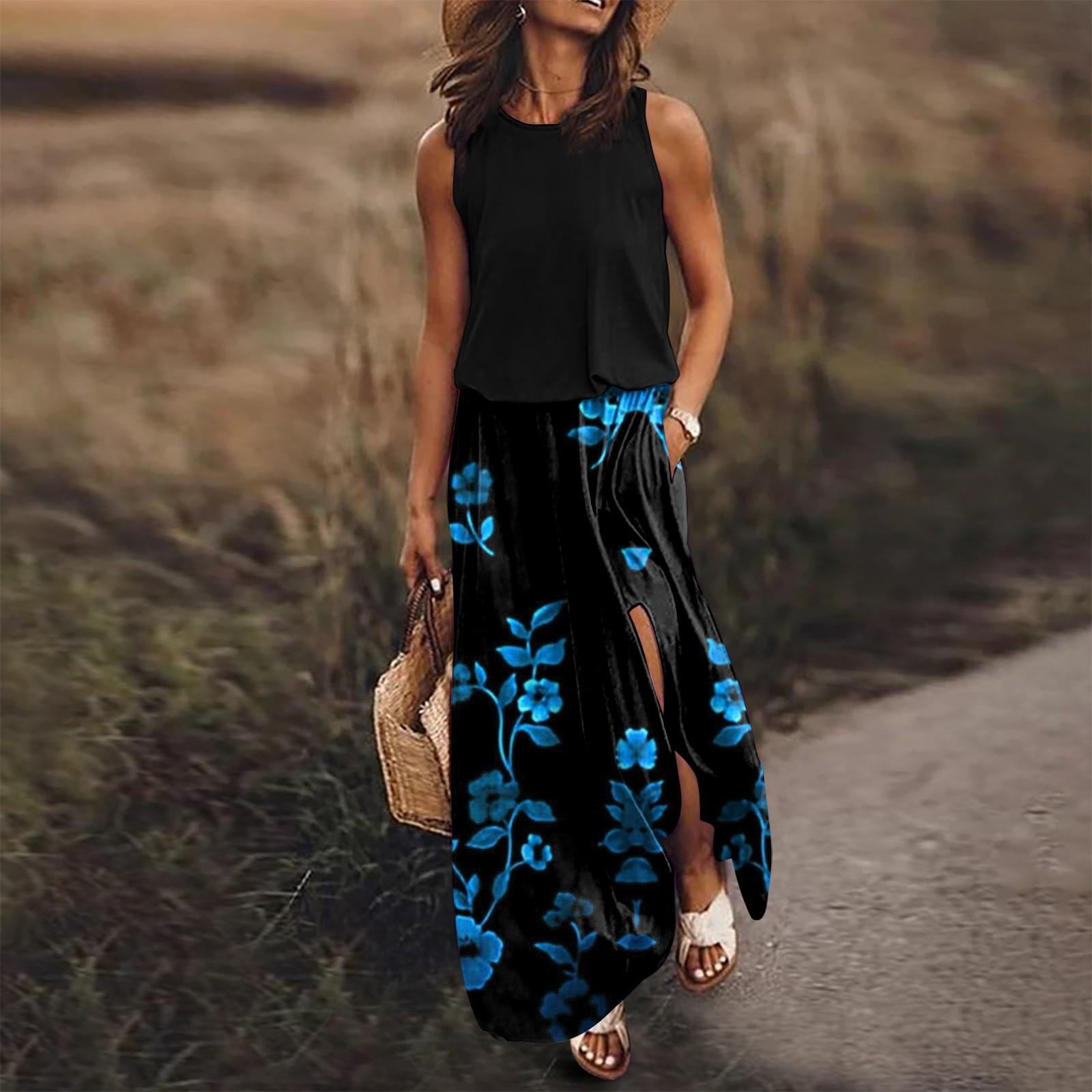 

Женское платье с эластичным поясом и принтом, сексуальное платье с разрезом L синий