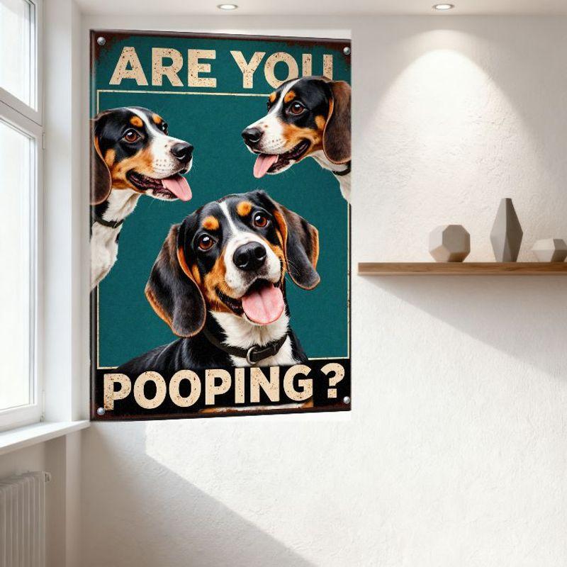 Vintage Teal Beagle Dog Metal Tin Sign - 'ARE YOU POOPING?' Funny Distressed Plaque for Home Bar Cafe Man Cave Decor, Humorous D