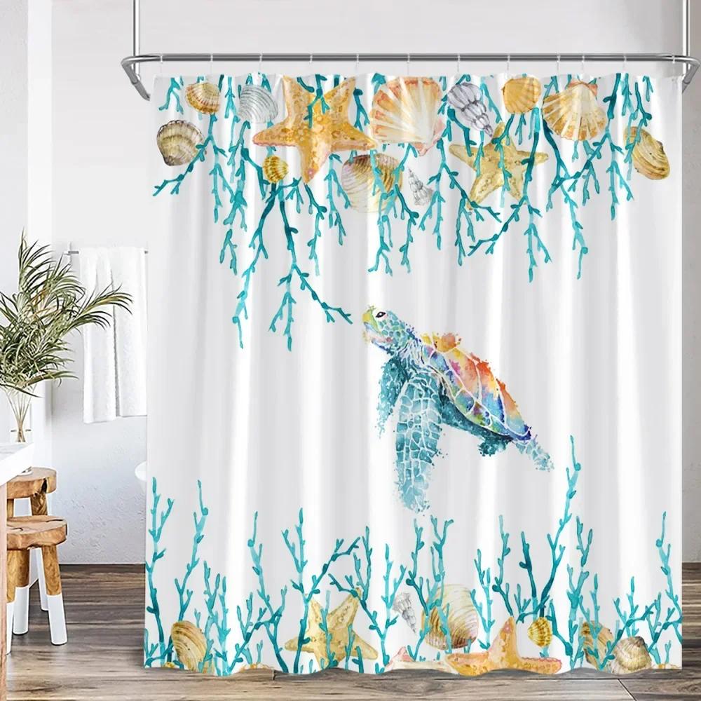 Ocean Animal Shower Curtain Sea Turtle Whale Shark Underwater World Bathroom Decorations Children'S Shower Curtain With Hook