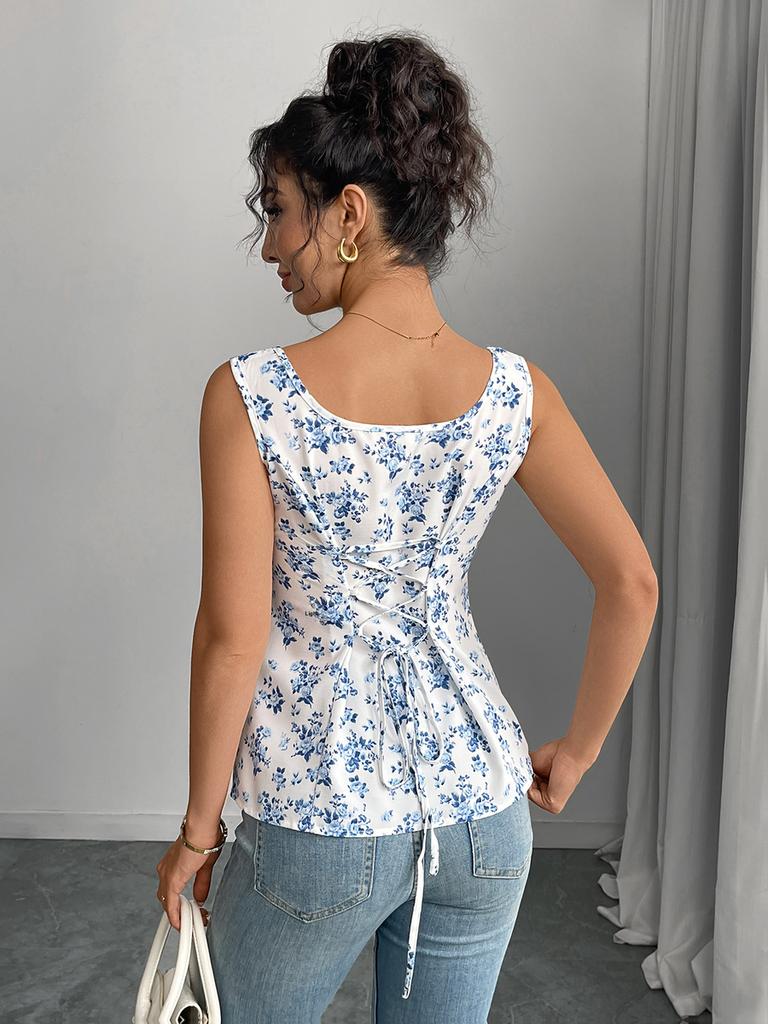 Übersee Sommerurlaub Stil Mini-Weste mit Blumenmuster und Bindedetail für Damen