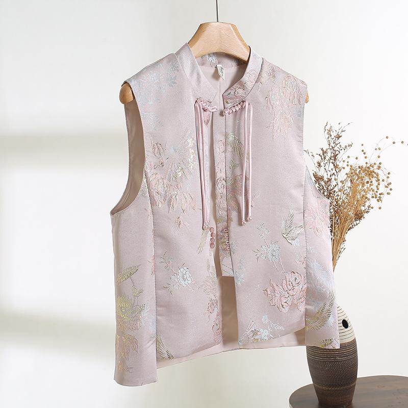 

2025 spring high-end atmospheric thin mother outfit stand-up collar jacquard buckle temperament top XXXL [Recommended 138-75kg] розовый