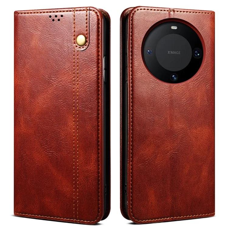 For Huawei Mate 60 Anti-Scratch Cover Waxy Crazy Horse Texture PU Leather Stand Wallet Phone Shell