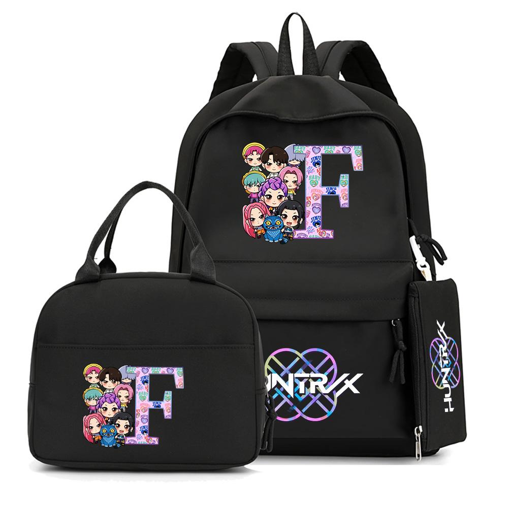 4Pcs/set 26 English Letter K-Pop Printed Backpack with Handbag Pencil Case for Teenager Student Boy Girl Schoolbag Bookbag Large Capacity Travel Bag