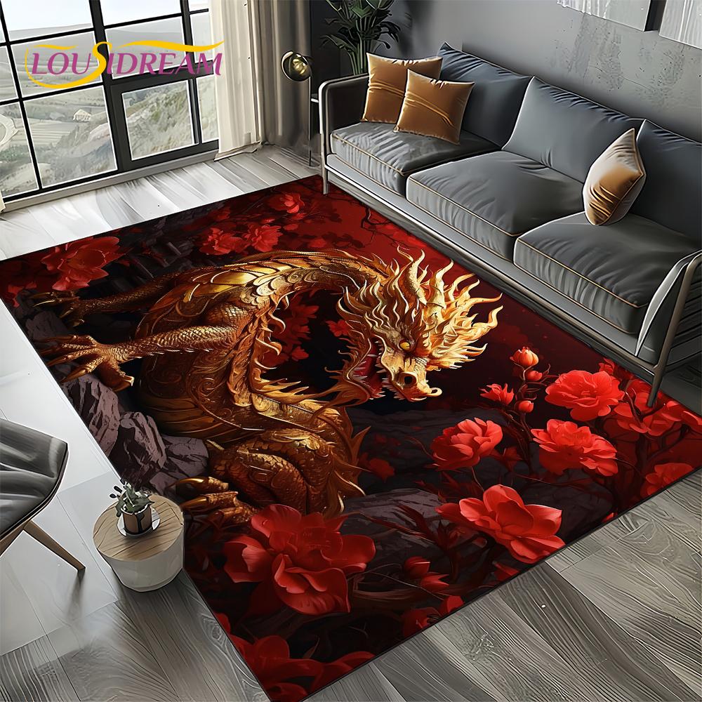 Chinese Style Dreamy Dragon Cartoon Carpet Rug for Living Room Bedroom Home Sofa Decoration,Kid Area Rug Non-slip Floor Mat
