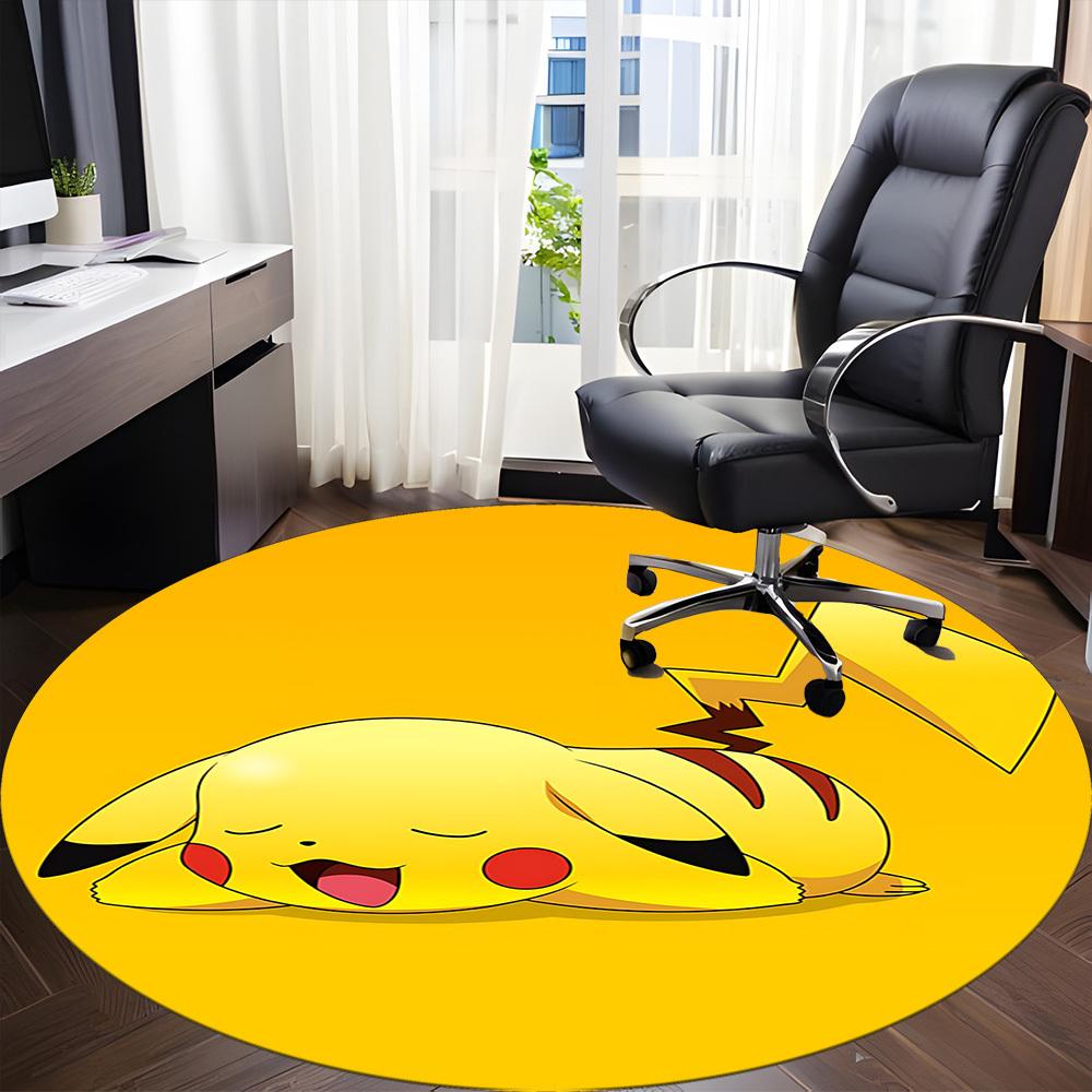 1pc Pikachu Sleep Office Round Area Rug, Indoor Mat Suitable For Office, Under Office Chairs Bedroom Living Room Home Decor, Room Deco
