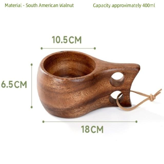 Nordic Style Finland Wooden Mug, Handmade Outdoor Camping Travel Coffee Beer Cup Portable Drinkware