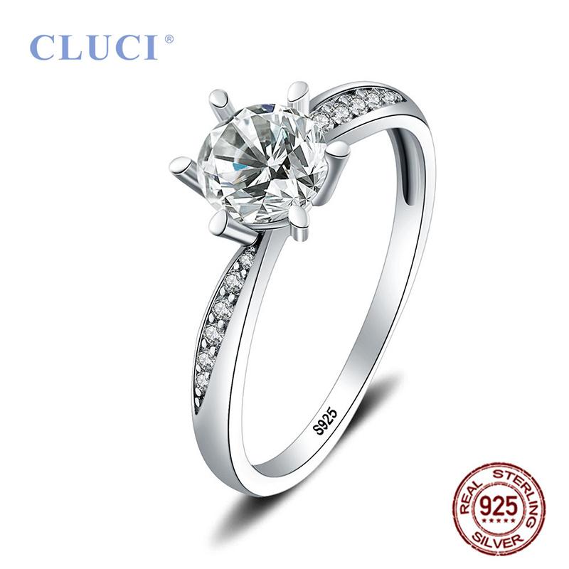 

CLUCI Real Silver 925 Classic Twisted Ring Six Claw Prong Setting Zircon Women Wedding Ring Gift Jewelry DR1027SB 6