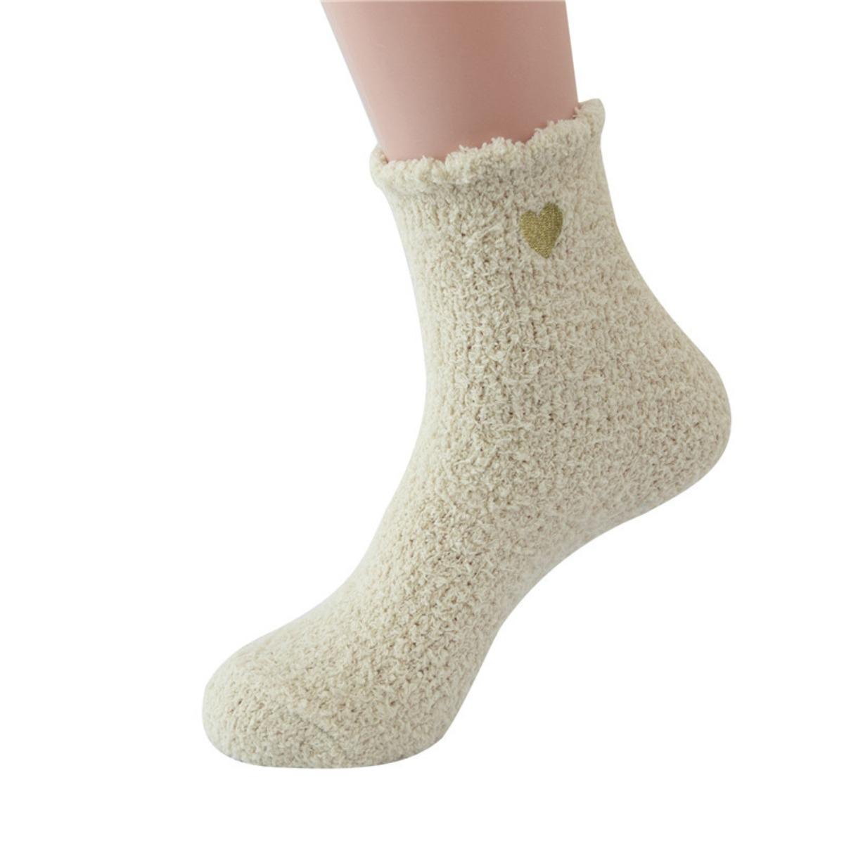 

Embroidery, Slipper Socks, Coral Fleece, Socks, Thermal Socks, Mid Length Socks, Women s and Home Socks 1 pair