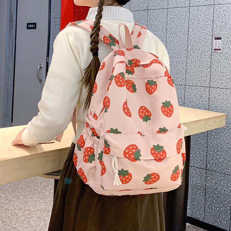 Schoolbag1011 new cute versatile backpack large capacity girls casual high value soft cute strawberry schoolbag backpack