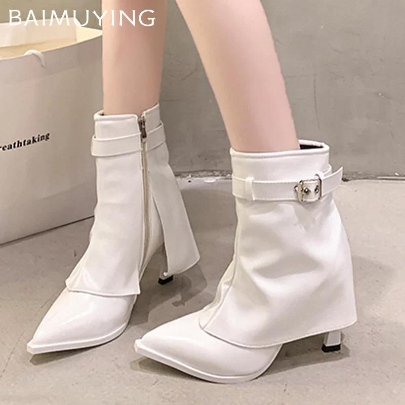 Cowboy Women Ankle Boots Pointed Toe Fashion High Heels Shoes 2025 New Trend Designer Buckle Pumps Chelsea Winter Botas De Mujer
