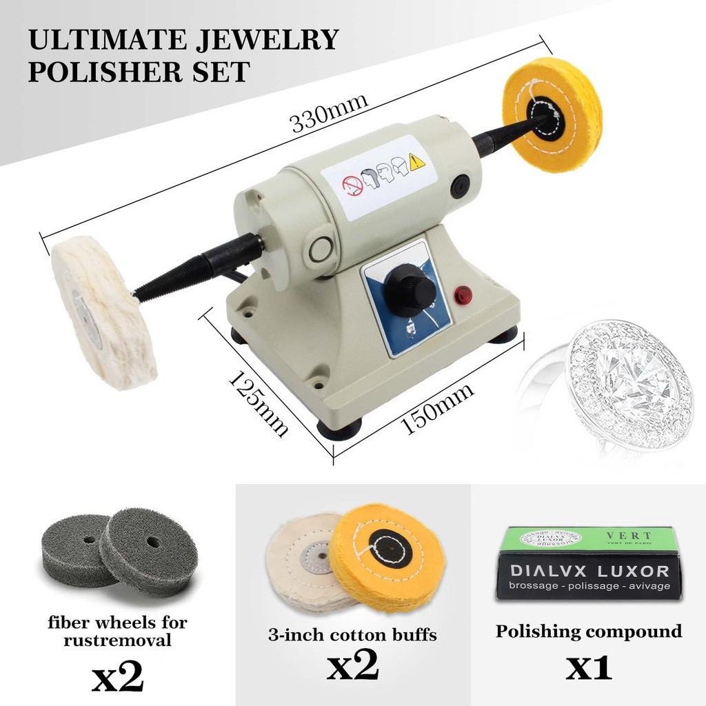 Double-Head Tabletop Cloth Wheel Polisher Small Power Adjustable Speed Double Head Polisher Desktop Jewelry Polishing Machine