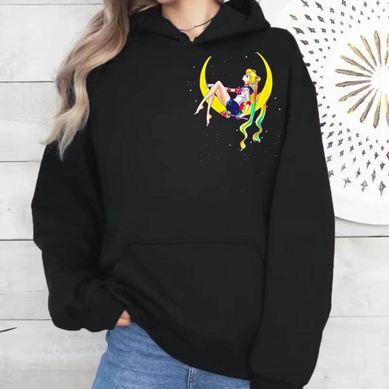 2026 Nová mikina s kapucí Sailor Moon Neon Art Potisk Pánská a dámská mikina Pánské oblečení Sportovní mikina Harajuku Y2K Mikina