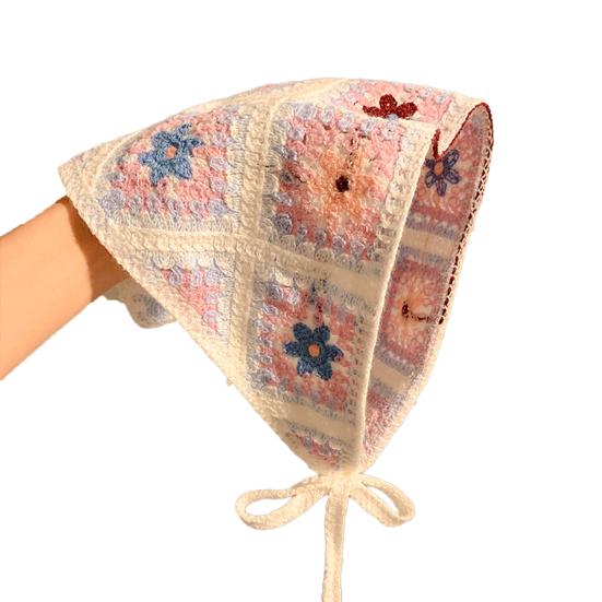 Headscarf French Retro Style Embroidery Flower Pattern Headband Hollow Design Breathable Elastic Hair Accessory