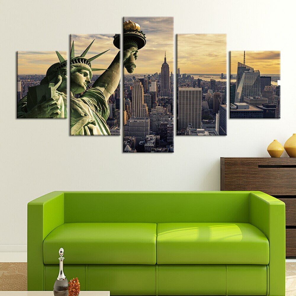 5Pcs Statue of Liberty New York Skyline Canvas Picture Wall Art Print Pictures Paintings Poster Room Decor Modern Abstract
