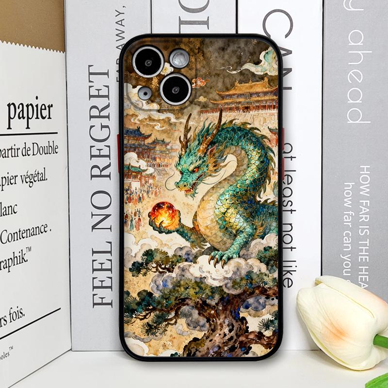 

Stylish Chinese Style Golden Dragon Printed Phone Case for iPhone 17 16 Pro Max 15 14 13 12 11 XS MAX X XR 7 8 Plus Hard Covers iPhone17 Pro Max