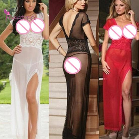 

Женское сексуальное кружево видеть сквозь глубокий сон Colthes V-образный вырез Сексуальная одежда Бок СплитПаундье Ночная одежда