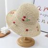 Summer hat cherry visor female hollow straw hat ultraviolet big brim face protection sun bucket hat beach