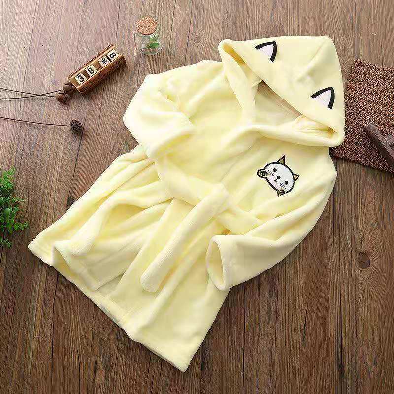 Children's Thickened Flannel Robe - Coral Fleece Pajamas for Boys & Girls, All-Season Bathrobe for Autumn & Winter