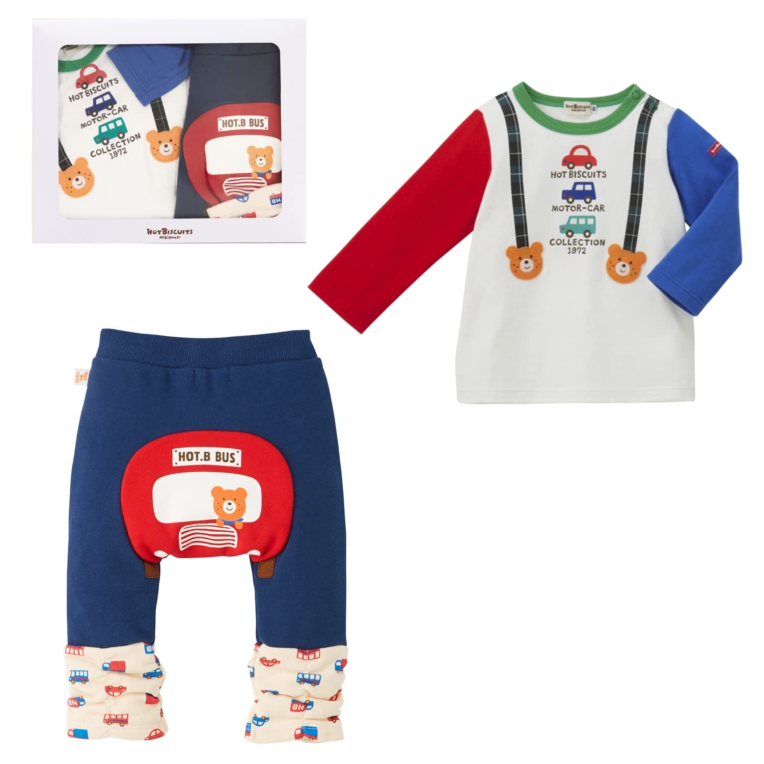 

MIKI HOUSE HOT BISCUITS T-shirt & Pants Set (Boxed) for Boys and Girls, Baby Clothes, Baby Gift, Blue, 70cm, 74-9980-494