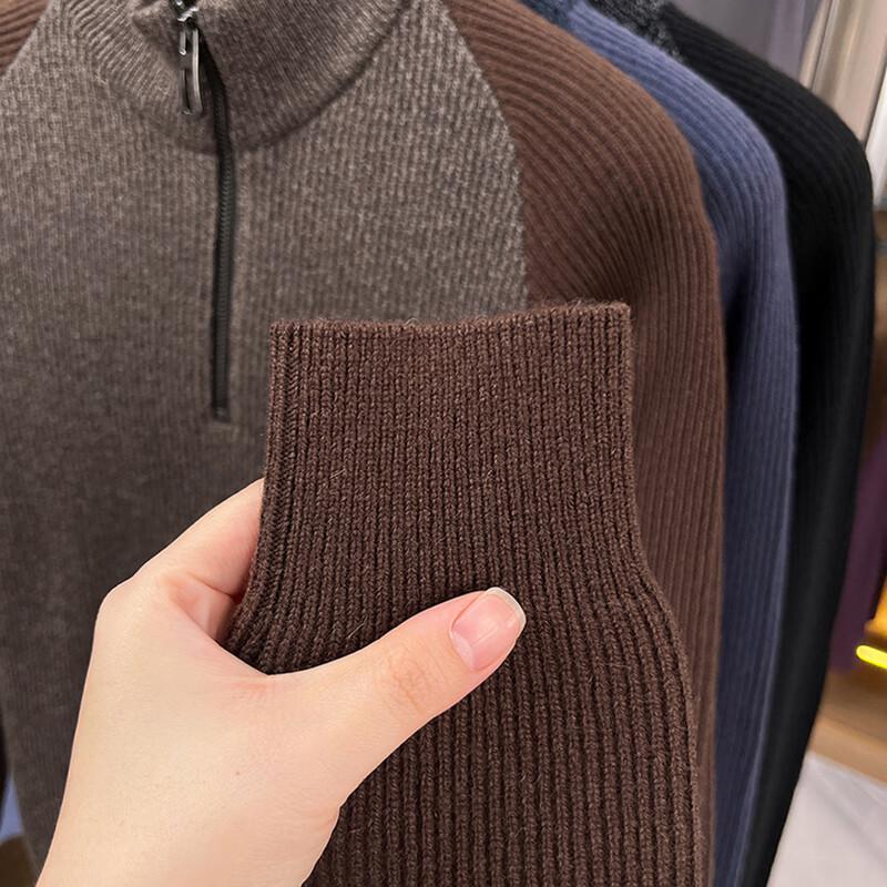 JOW Men's Heavyweight 100% Pure Wool Half-Zip Colorblock Sweater