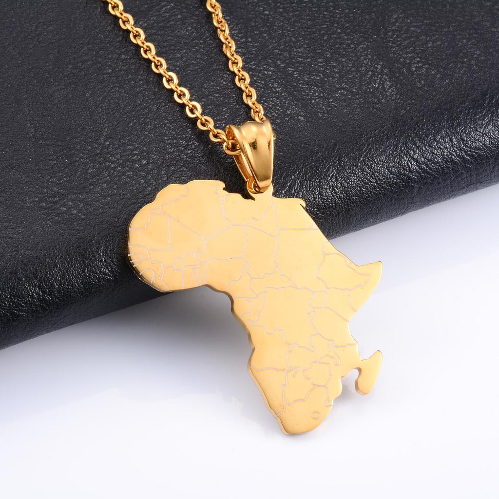 Collar con Colgante de Mapa Africano de Acero Inoxidable Hip Hop para Hombres Mujeres Encanto de Países de África Gargantilla Punk Joyería de Recuerdo de la Patria